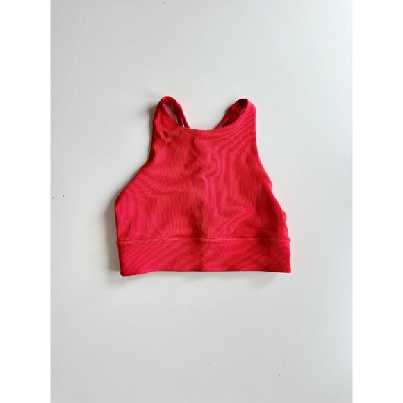 LULULEMON Carnation Red Ribbed Energy High-Neck Long Line Sports Bra, Size 6 - Picture 3 of 9